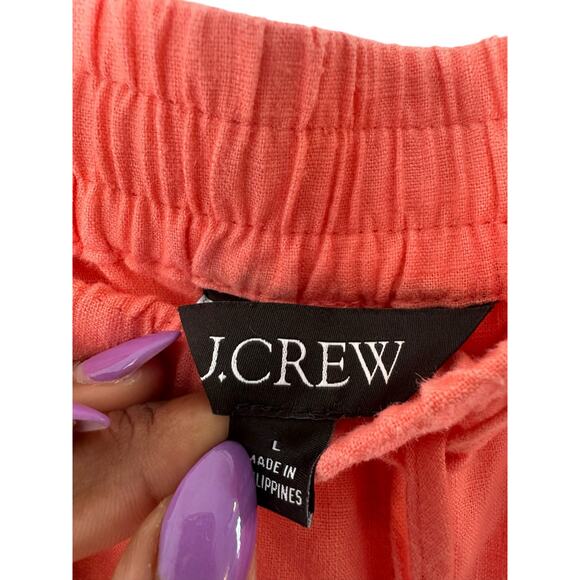 J.Crew New Seaside Pant Pink Pull On Linen Blend Relaxed Straight Leg Large - Picture 2 of 12